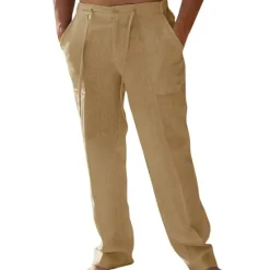 Sale OUKU Men's Linen Pants Trousers Summer Pants Pocket Plain Comfort Breathable Outdoor Daily Going out Fashion Casual White Khaki