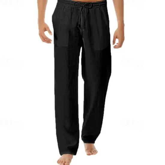 New OUKU Men's Linen Pants Trousers Summer Pants Beach Pants Pocket Drawstring Elastic Waist Plain Comfort Breathable Vacation Daily Holiday Hawaiian Boho Black White