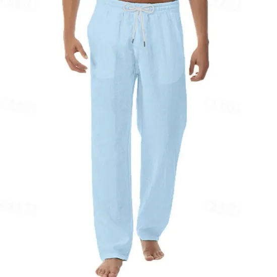 New OUKU Men's Linen Pants Trousers Summer Pants Beach Pants Pocket Drawstring Elastic Waist Plain Comfort Breathable Vacation Daily Holiday Hawaiian Boho Black White