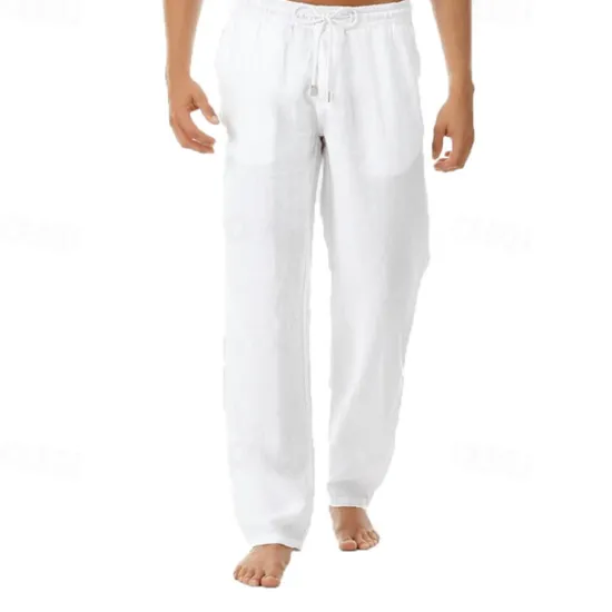 New OUKU Men's Linen Pants Trousers Summer Pants Beach Pants Pocket Drawstring Elastic Waist Plain Comfort Breathable Vacation Daily Holiday Hawaiian Boho Black White