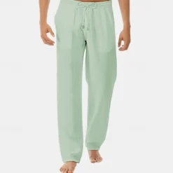 New OUKU Men's Linen Pants Trousers Summer Pants Beach Pants Pocket Drawstring Elastic Waist Plain Comfort Breathable Vacation Daily Holiday Hawaiian Boho Black White