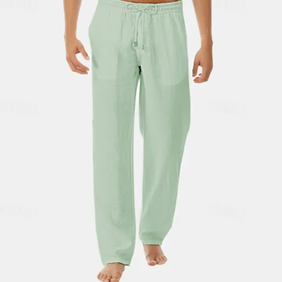 New OUKU Men's Linen Pants Trousers Summer Pants Beach Pants Pocket Drawstring Elastic Waist Plain Comfort Breathable Vacation Daily Holiday Hawaiian Boho Black White
