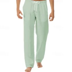 New OUKU Men's Linen Pants Trousers Summer Pants Beach Pants Pocket Drawstring Elastic Waist Plain Comfort Breathable Vacation Daily Holiday Hawaiian Boho Black White