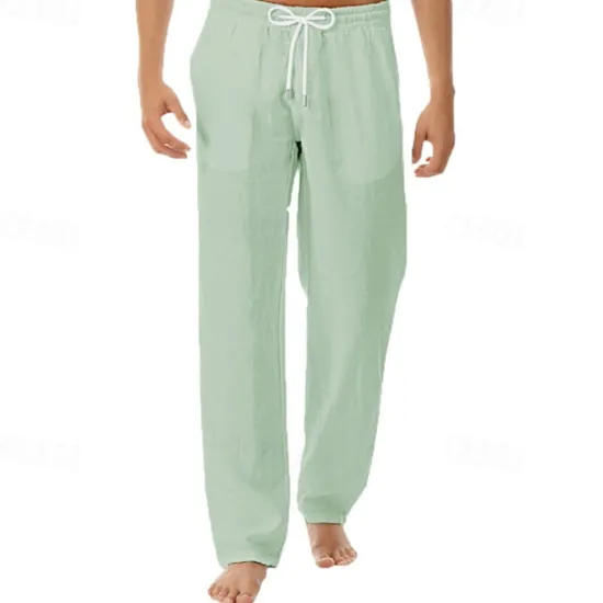 New OUKU Men's Linen Pants Trousers Summer Pants Beach Pants Pocket Drawstring Elastic Waist Plain Comfort Breathable Vacation Daily Holiday Hawaiian Boho Black White