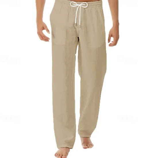 New OUKU Men's Linen Pants Trousers Summer Pants Beach Pants Pocket Drawstring Elastic Waist Plain Comfort Breathable Vacation Daily Holiday Hawaiian Boho Black White