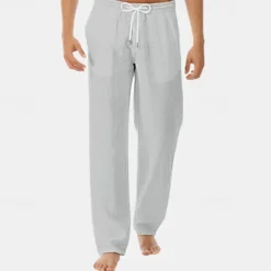 New OUKU Men's Linen Pants Trousers Summer Pants Beach Pants Pocket Drawstring Elastic Waist Plain Comfort Breathable Vacation Daily Holiday Hawaiian Boho Black White