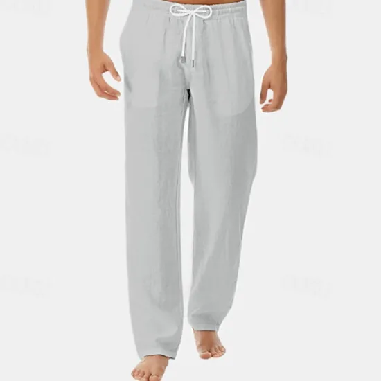 New OUKU Men's Linen Pants Trousers Summer Pants Beach Pants Pocket Drawstring Elastic Waist Plain Comfort Breathable Vacation Daily Holiday Hawaiian Boho Black White