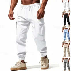 New OUKU Men's Linen Pants Trousers Summer Pants Beach Pants Pocket Drawstring Elastic Waist Plain Comfort Breathable Vacation Daily Holiday Hawaiian Boho Black White