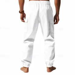 New OUKU Men's Linen Pants Trousers Summer Pants Beach Pants Pocket Drawstring Elastic Waist Plain Comfort Breathable Vacation Daily Holiday Hawaiian Boho Black White