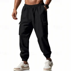 New OUKU Men's Linen Pants Trousers Summer Pants Beach Pants Pocket Drawstring Elastic Waist Plain Comfort Breathable Vacation Daily Holiday Hawaiian Boho Black White