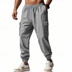 New OUKU Men's Linen Pants Trousers Summer Pants Beach Pants Pocket Drawstring Elastic Waist Plain Comfort Breathable Vacation Daily Holiday Hawaiian Boho Black White