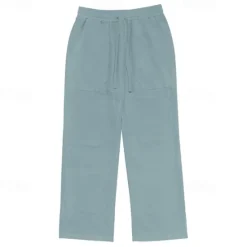 Clearance OUKU Men's Linen Pants Trousers Summer Pants Drawstring Elastic Waist Straight Leg Plain Comfort Breathable Full Length Outdoor Casual Daily Fashion Classic Style Black White