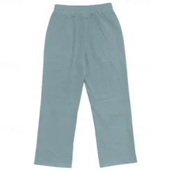 Clearance OUKU Men's Linen Pants Trousers Summer Pants Drawstring Elastic Waist Straight Leg Plain Comfort Breathable Full Length Outdoor Casual Daily Fashion Classic Style Black White