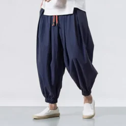 OUKU Men's Linen Pants Trousers Summer Pants Bloomers Beach Pants Pocket Drawstring Elastic Waist Plain Comfort Breathable Vacation Daily Holiday Casual Loose ArmyGreen Black