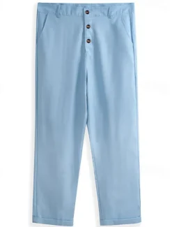 Clearance OUKU Men's Linen Pants Trousers Summer Pants Beach Pants Front Pocket Straight Leg Plain Comfort Breathable Casual Daily Holiday Fashion Basic Black White