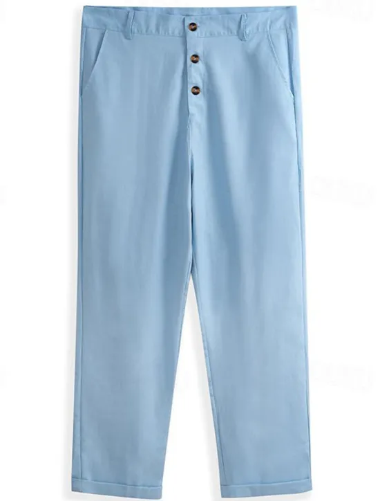 Clearance OUKU Men's Linen Pants Trousers Summer Pants Beach Pants Front Pocket Straight Leg Plain Comfort Breathable Casual Daily Holiday Fashion Basic Black White