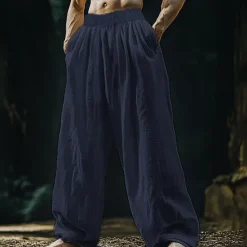 Sale OUKU Men's Linen Pants Trousers Summer Pants Beach Pants Pocket Drawstring Elastic Waist Plain Comfort Breathable Vacation Daily Holiday Hawaiian Boho Black White