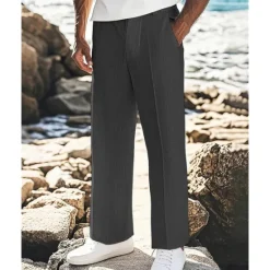 Outlet OUKU Men's Linen Pants Trousers Summer Pants Beach Pants Pocket Plain Comfort Breathable Vacation Daily Holiday Hawaiian Boho Black White