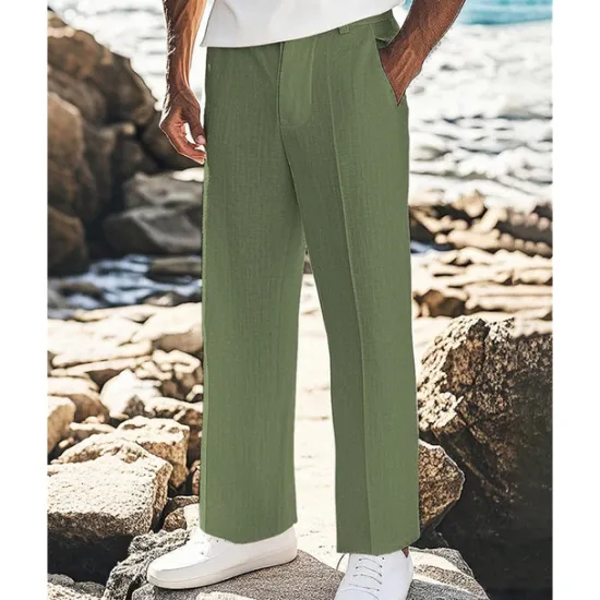Outlet OUKU Men's Linen Pants Trousers Summer Pants Beach Pants Pocket Plain Comfort Breathable Vacation Daily Holiday Hawaiian Boho Black White