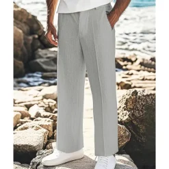 Outlet OUKU Men's Linen Pants Trousers Summer Pants Beach Pants Pocket Plain Comfort Breathable Vacation Daily Holiday Hawaiian Boho Black White