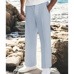 Outlet OUKU Men's Linen Pants Trousers Summer Pants Beach Pants Pocket Plain Comfort Breathable Vacation Daily Holiday Hawaiian Boho Black White