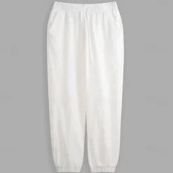 Outlet OUKU Men's Linen Pants Trousers Summer Pants Elastic Waist Straight Leg High Rise Solid Color Comfort Breathable Full Length Business Business Black White Inelastic