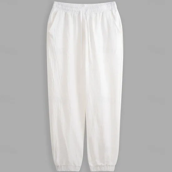 Outlet OUKU Men's Linen Pants Trousers Summer Pants Elastic Waist Straight Leg High Rise Solid Color Comfort Breathable Full Length Business Business Black White Inelastic