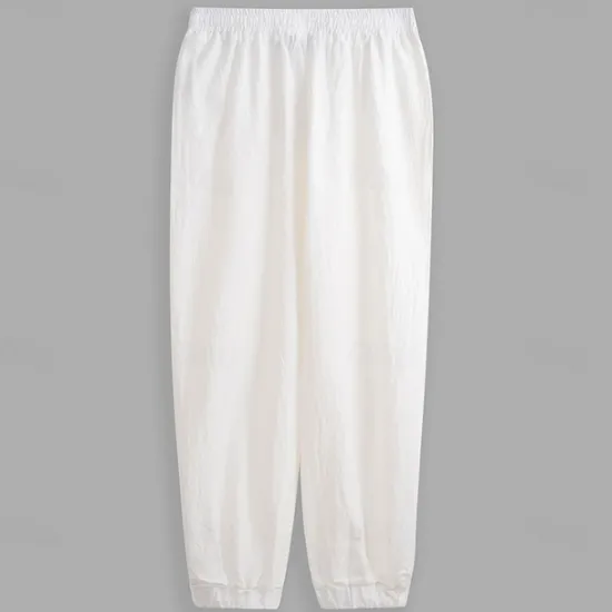 Outlet OUKU Men's Linen Pants Trousers Summer Pants Elastic Waist Straight Leg High Rise Solid Color Comfort Breathable Full Length Business Business Black White Inelastic