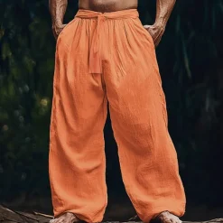 Clearance OUKU Men's Linen Pants Trousers Summer Pants Beach Pants Pocket Drawstring Elastic Waist Plain Comfort Breathable Vacation Daily Holiday Hawaiian Boho White Navy Blue