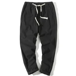 Online OUKU Men's Linen Pants Trousers Summer Pants Beach Pants Straight Pocket Elastic Waist Solid Color Comfort Breathable Ankle-Length Sports Outdoor Daily Casual Casual / Sporty ArmyGreen Black Micro-elastic