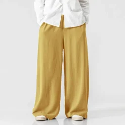 Clearance OUKU Men's Linen Pants Trousers Summer Pants Beach Pants Elastic Waist Wide Leg Flowy Plain Comfort Outdoor Daily Going out Hip-Hop Yoga White Yellow