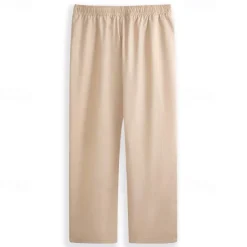 Discount OUKU Men's Linen Pants Trousers Summer Pants Pocket Drawstring Plain Comfort Breathable Ankle-Length Casual Daily Going out Simple Casual Black White Micro-elastic