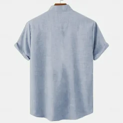 Hot OUKU Men's Linen Shirt Beach Shirt Summer Hawaiian Shirt Coconut Tree Outdoor Vacation Blue Brown Green Short Sleeve Stand Collar Summer Spring Clothing Apparel Print