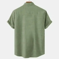 Online OUKU Men's Linen Shirt Beach Shirt Summer Hawaiian Shirt Coconut Tree Outdoor Vacation Blue Brown Green Short Sleeve Stand Collar Summer Spring Clothing Apparel Print