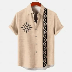 Outlet OUKU Men's Linen Shirt Button Up Shirt Retro Shirts Vintage Shirt Ethnic Shirt Vacation Daily Wear Green khaki Beige Short Sleeve Collared Shirts Summer Spring Clothing Apparel Yellow