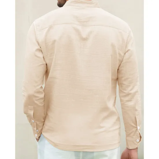 Outlet OUKU Men's Linen Shirt Chinese Collar Shirt Mandarin Collar Shirt Summer Shirt Beach Shirt Plain Vacation Hawaiian White Pink Blue Green Long Sleeve Stand Collar Spring & Summer Clothing Apparel Basic
