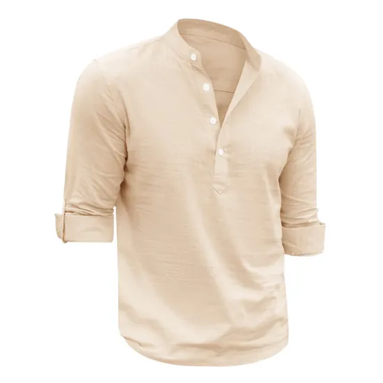 Outlet OUKU Men's Linen Shirt Chinese Collar Shirt Mandarin Collar Shirt Summer Shirt Beach Shirt Plain Vacation Hawaiian White Pink Blue Green Long Sleeve Stand Collar Spring & Summer Clothing Apparel Basic