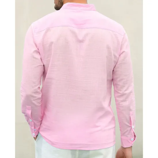Outlet OUKU Men's Linen Shirt Chinese Collar Shirt Mandarin Collar Shirt Summer Shirt Beach Shirt Plain Vacation Hawaiian White Pink Blue Green Long Sleeve Stand Collar Spring & Summer Clothing Apparel Basic