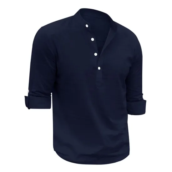 Outlet OUKU Men's Linen Shirt Chinese Collar Shirt Mandarin Collar Shirt Summer Shirt Beach Shirt Plain Vacation Hawaiian White Pink Blue Green Long Sleeve Stand Collar Spring & Summer Clothing Apparel Basic