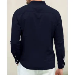 Outlet OUKU Men's Linen Shirt Chinese Collar Shirt Mandarin Collar Shirt Summer Shirt Beach Shirt Plain Vacation Hawaiian White Pink Blue Green Long Sleeve Stand Collar Spring & Summer Clothing Apparel Basic