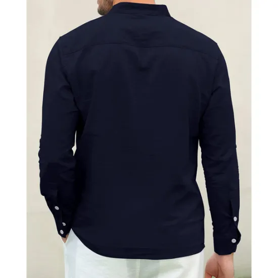 Outlet OUKU Men's Linen Shirt Chinese Collar Shirt Mandarin Collar Shirt Summer Shirt Beach Shirt Plain Vacation Hawaiian White Pink Blue Green Long Sleeve Stand Collar Spring & Summer Clothing Apparel Basic