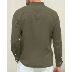Outlet OUKU Men's Linen Shirt Chinese Collar Shirt Mandarin Collar Shirt Summer Shirt Beach Shirt Plain Vacation Hawaiian White Pink Blue Green Long Sleeve Stand Collar Spring & Summer Clothing Apparel Basic