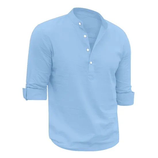 Outlet OUKU Men's Linen Shirt Chinese Collar Shirt Mandarin Collar Shirt Summer Shirt Beach Shirt Plain Vacation Hawaiian White Pink Blue Green Long Sleeve Stand Collar Spring & Summer Clothing Apparel Basic