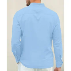 Outlet OUKU Men's Linen Shirt Chinese Collar Shirt Mandarin Collar Shirt Summer Shirt Beach Shirt Plain Vacation Hawaiian White Pink Blue Green Long Sleeve Stand Collar Spring & Summer Clothing Apparel Basic