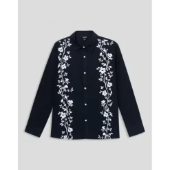 Hot OUKU Men's Linen Shirt Cotton Linen Shirt Long Sleeve Floral Turndown Spring & Fall Outdoor Causal Clothing Apparel Button Navy Blue