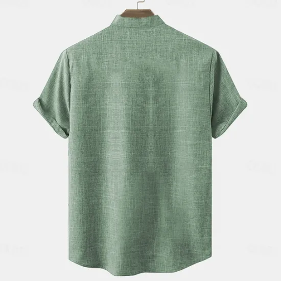 Hot OUKU Men's Linen Shirt Henley Shirt Retro Shirts Vintage Shirt Ethnic Shirt Ethnic Vacation Daily Blue Green Khaki Short Sleeve Mandarin Collar Summer Spring Clothing Apparel Print