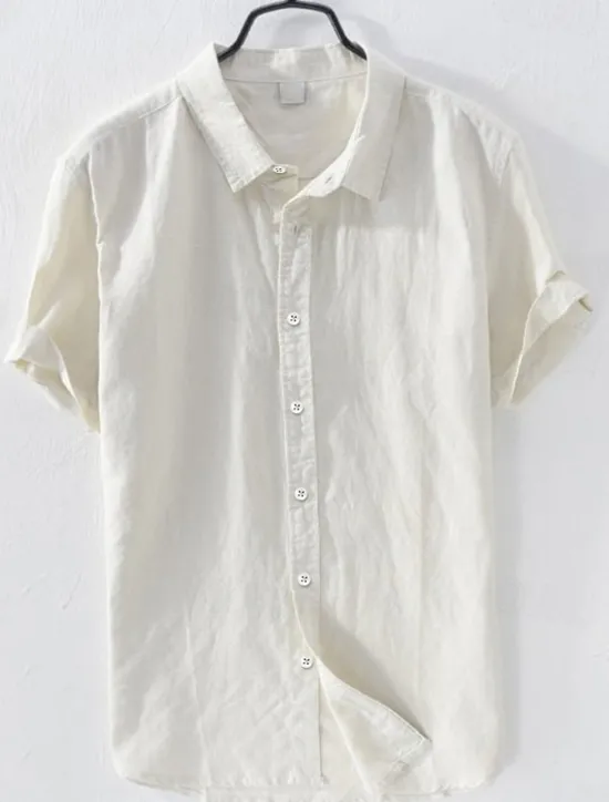 New OUKU Men's Linen Shirt Summer Shirt Beach Wear Button Up Shirt Plain Casual Daily White Blue Short Sleeve Lapel Summer Clothing Apparel Button-Down