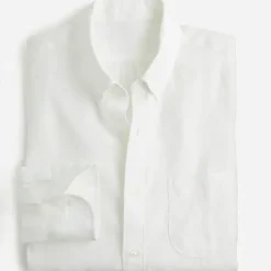 Outlet OUKU Men's Linen Shirt Summer Shirt Casual Shirt White Pink Sky Blue Long Sleeve Plain Tab Collar Spring & Summer Casual Daily Clothing Apparel
