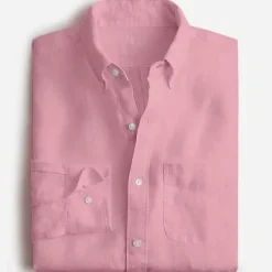 Outlet OUKU Men's Linen Shirt Summer Shirt Casual Shirt White Pink Sky Blue Long Sleeve Plain Tab Collar Spring & Summer Casual Daily Clothing Apparel
