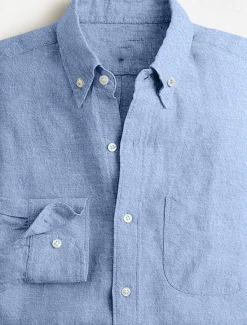 Best OUKU Men's Linen Shirt Summer Shirt Casual Shirt Plain Vacation Casual White Pink Sky Blue Brown Long Sleeve Tab Collar Spring & Summer Clothing Apparel